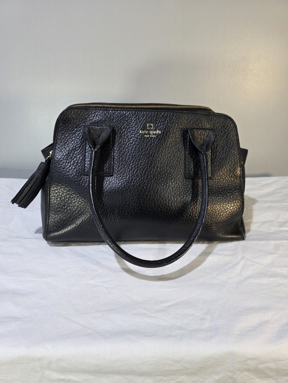 Kate Spade Classic Southport Avenue Lydia Peppled Leather Satchel Tassles Preppy